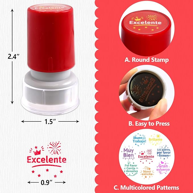 Fancy Land Teacher Stamps Spanish Self Inking Stamp for Classroom Grading Stamps Gift Set Motivation Stampers for Teachers Students Signature Homework Test Reward Supplies School 8pcs