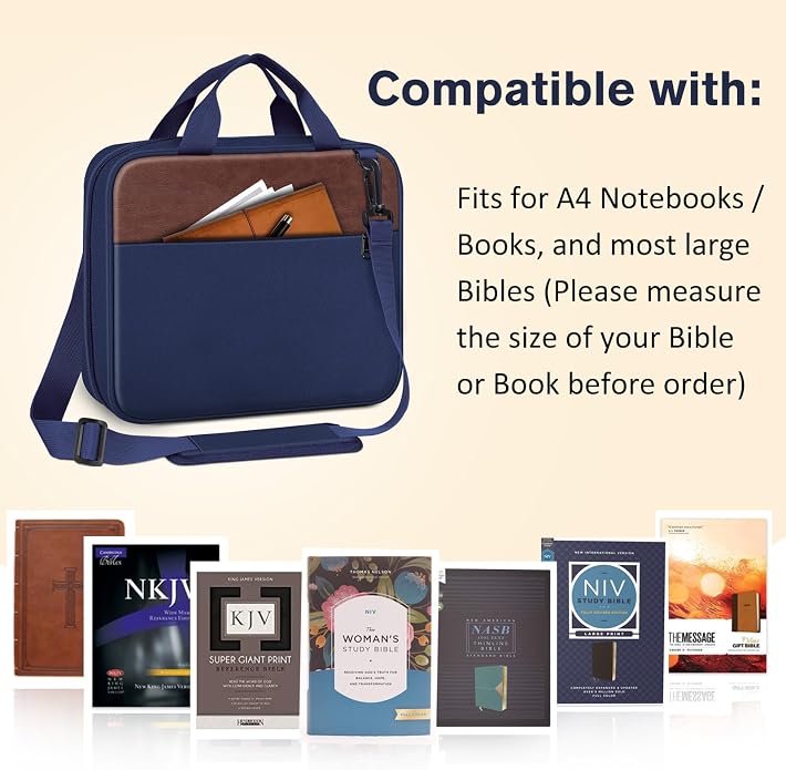 FINPAC Large Bible Cover, Carrying Book Case Church Bag Bible Protective with Zippered Pocket and Handle, Gift for Men Women