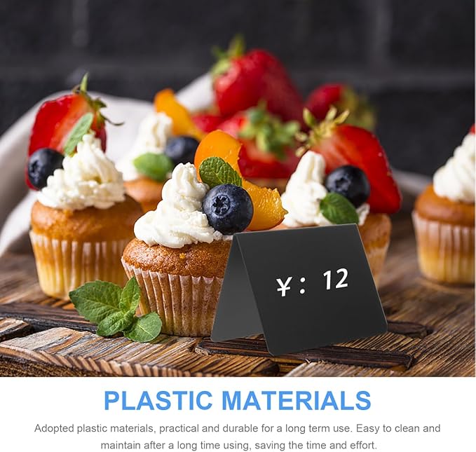 VILLCASE 20 Pack Mini Chalkboard Signs for Food - L-Shaped Table Tents with 2 Liquid Markers and Cloths - Double Sided Buffet Labels for Party Food Display, Bakery Items, and Desktop Menu Board