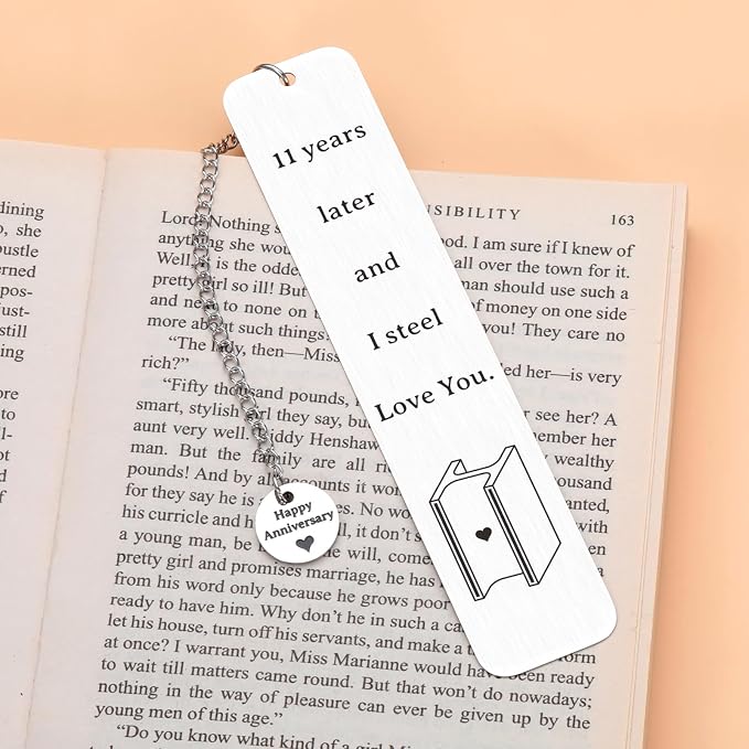 KINMES 11th Anniversary Bookmark, 11 Years Steel Gifts, Wedding for Couple, Men Women, Anniversary Birthday Gifts