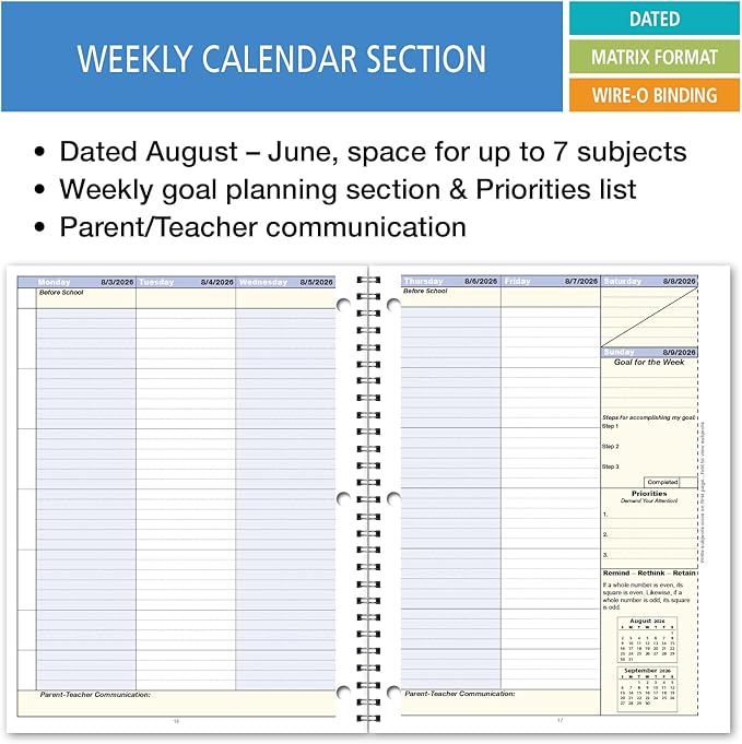 Elan Publishing Company Student Academic Organizer - 8.5" x 11" Weekly View; Dated for 2026-2027 Academic Year (Blue)