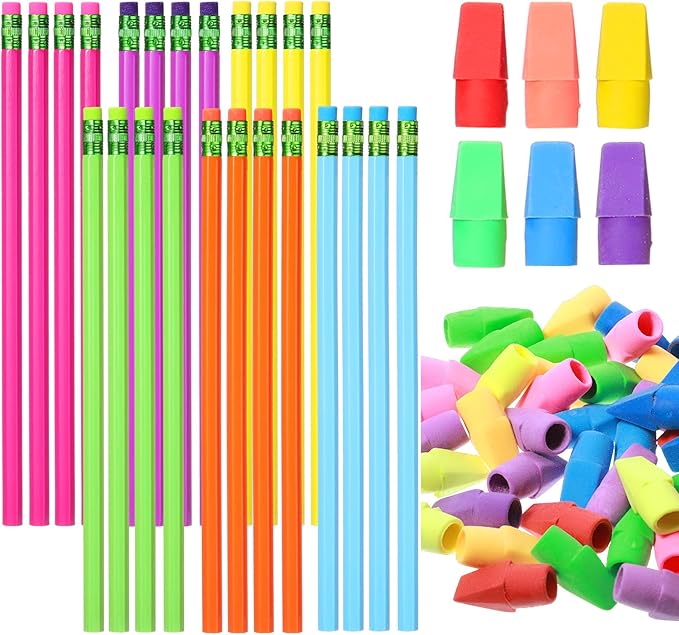 24sets/72pcs Wood-cased Pencils, Aesthetic #2 Eco Rainbow Paper Pencils with 48 Pcs Top Erasers, Number 2 Unsharpened Pencil Bulk Gifts for Birthday Party Favors Writing Drawing Office Sketching