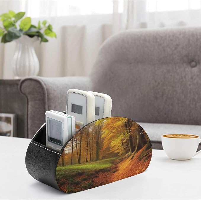 Autumn Remote Control Holder with 5 Compartments TV Remote Holder PU Leather Remote Caddy Remote Box TV Remote Control Storage Box for Table Desktop Organizer