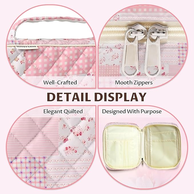 shirabags Quilted Bible Cover Case for Women - Elegant Cotton Bible Bag for Study, Church, Christian Gifts for Women(Pink Floral Patchwork, M)