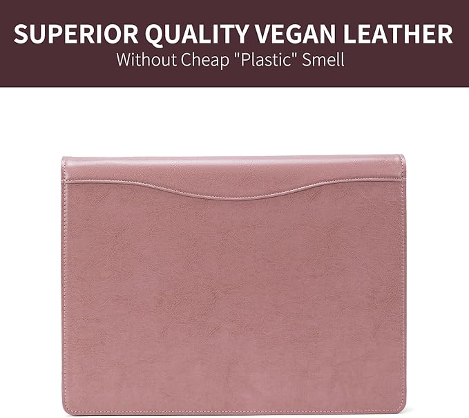 Personalized Vegan Leather 3 Ring Binder, Custom 8.5 x 11 Letter Size Folio with Pen Holder, Soft Notebook Portfolio Cover, Notepad Padfolio Organizer for Meeting, Pink