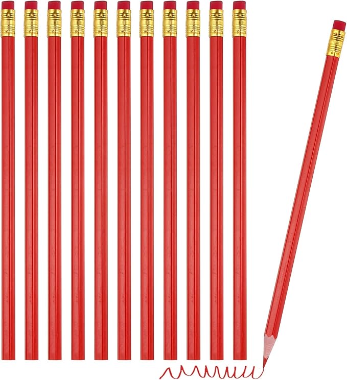 PATIKIL Erasable Colored Pencils, 12 Pcs Oil Color Pencils with Erasers Hexagonal Rod Wooden Colored Pencils for Tests Marking Grading Art Painting, Red