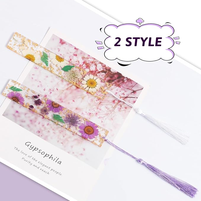 Bookmarks for Women, Kaluofan 2PCS Book Markers for Reading, Durable Handmade Dried Flower Bookmarks with Tassels, Pretty and Increase Reading Interest