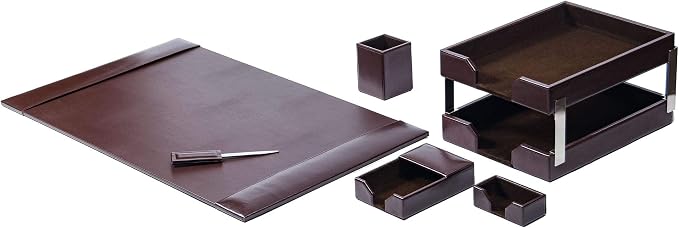 DACASSO Bonded Leather Desk Set - Luxury Leather Desk Pad & Desk Organization Essentials - Office Organization & Executive Desk Decor - (Dark Brown, 8 Piece)