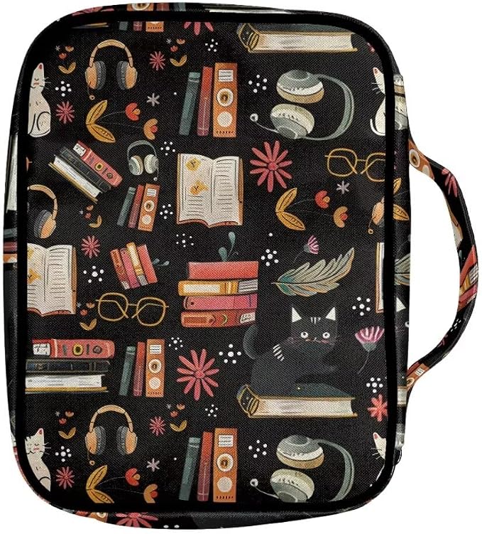 Coldinair Cat with Book Bible Cover Case for Men Teen,Women Bible Bags Book Covers Kids Scripture Carrying Case with Handle and Pocket