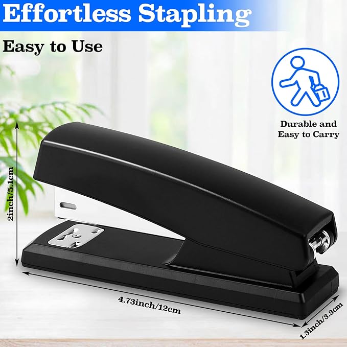 10 Pcs Staplers, Metal Desktop Staplers, Heavy Duty Office Stapler with 6000 Staples, 20 Sheet Capacity Standard Stapler for Home Desk Office(Black)