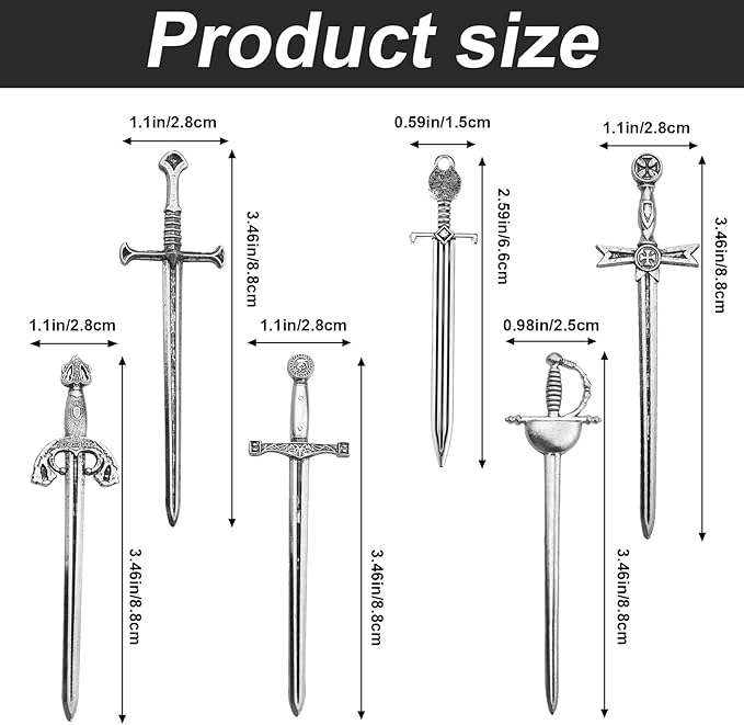 12 PCS Sword Bookmark Set - Metal Mini Swords Charms for Men, DIY Necklace Sword Keychain & Reading Accessories, Vintage Antique Gift for Book Lovers