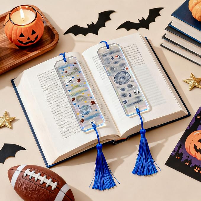 32 Pcs Rugby Football Gameday Waterproof UV DTF Bookmark Wraps, Acrylic Bookmark Blanks UV DTF Stickers, Football Team Rub on Transfers Stickers Decals for Book Lover DIY(Stickers Only)