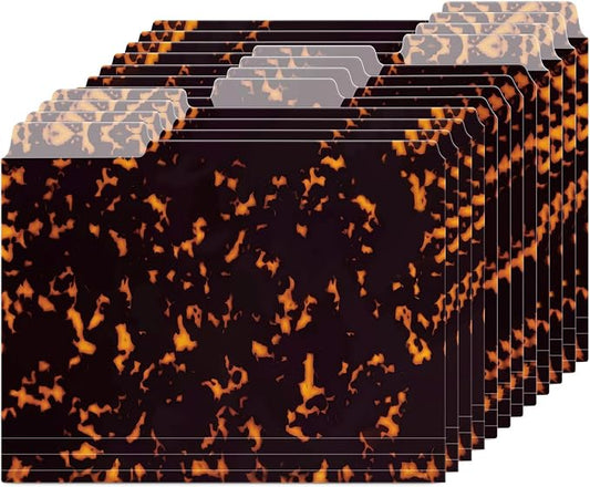 Dispowreath 12 Pack 11.75 x 9.25 Inches Tortoise Shell File Folders Organizer for Filing Organization 1/3 Cut Tabs Decorative File Folder Letter Size for School Office Documents Home Office Supplies