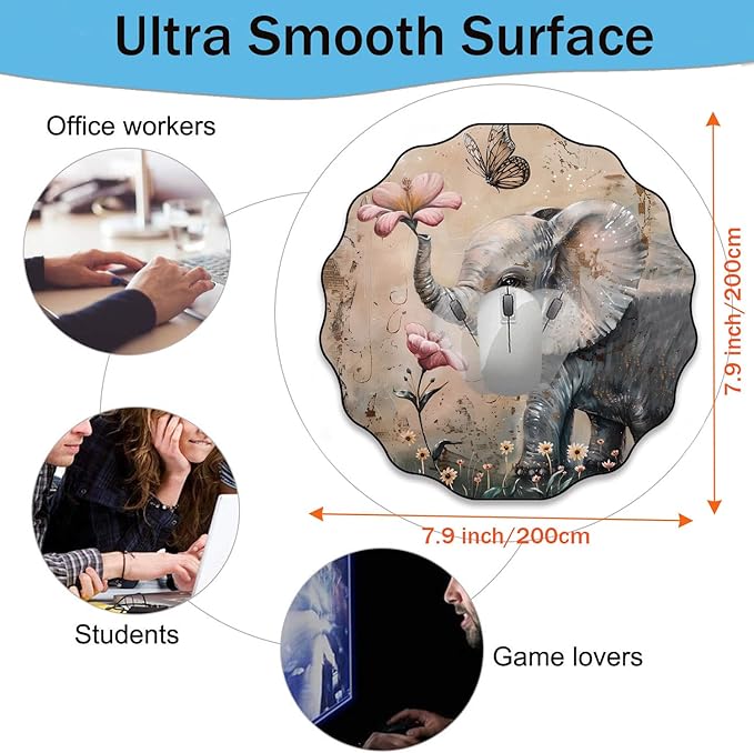 Pen Holder and Anti-Slip Mouse Pad Combination, Makeup Brush Storage Box, Tableware Storage Box, Suitable for Office and Home - Cute Little Elephant Flower