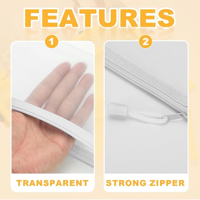 PATIKIL A6 Mesh Zipper Pouch Bags, 5 PCS Mesh Bags with Zipper Plastic Storage Pocket for Organizing File Beads Office Home Supplies, 10x20cm, White
