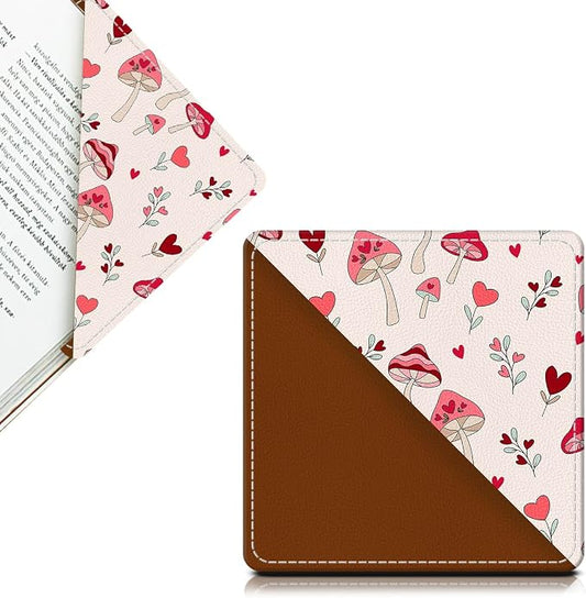 Cute Leather Bookmarks, Fun Triangle Making Corner Bookmark, Book Accessories for Reading Book Lovers, Unbreakable Page Markers for Women Men Cute Pink Mushroom