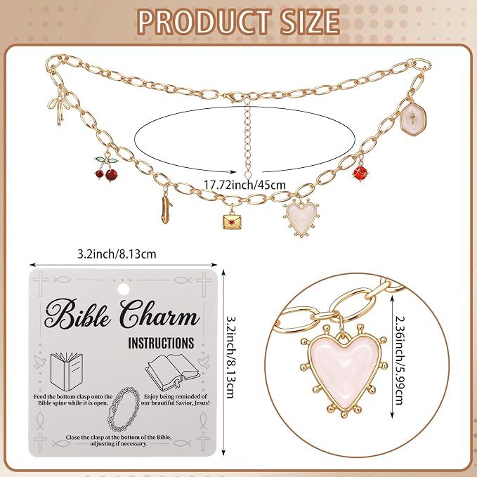 4 Pcs Bible Charm Chain Christian Charms Bookmarks Bible Book Accessories with Scripture Bookmark Gold Cross Religious Chain for Study Prayer Church Gift Christian Book Decoration