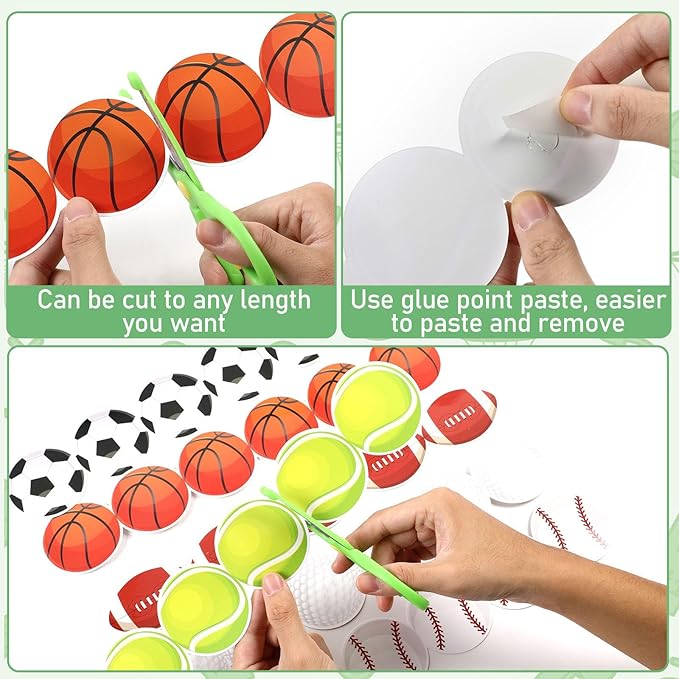 Qyeahkj 85ft Sports Bulletin Board Borders - Football, Baseball, Basketball Cutouts Paper Bulk Balls Trim for School Classroom Office Decor