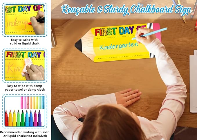 First Day of School Board Sign - Double Sided Pencil First and Last Day of Preschool Kindergarten Chalkboard Sign Reusable & Erasable Back to School Supplies Photo Prop Gift for Kids