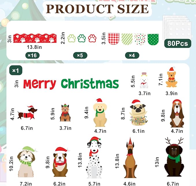 JarThenaAMCS 73Pcs Christmas Pet Dog Bulletin Board Decoration Set Cute Puppy Theme Paper Cutouts for Xmas Holiday School Classroom Chalkboard Decor