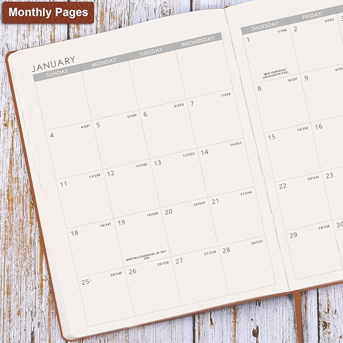 2025-2026 Planner - July 2025 - June 2026, Planner 2025-2026 Daily Weekly and Monthly, 8.5" x 11", Pen Holder, Calendar Stickers, Pocket, 25 Notes Pages, Faux Leather Cover, A4 Premium Paper - Brown