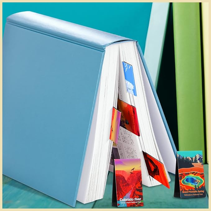 Outus 24 Pcs Magnetic Bookmarks National Park Magnetic Page Markers Assorted Inspirational Book Mark Set with National Park Landscape Bookmarker Clip Gift for Book Lovers Students Teachers