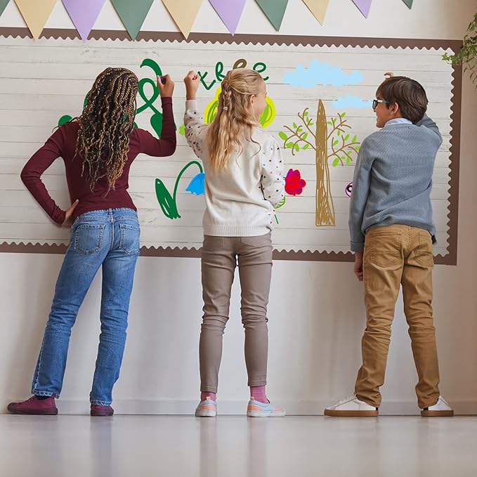 PerKoop 2 Roll White Wood Bulletin Board Paper 3.9" x 12ft Non Woven Bulletin Background Wallpaper Fade Resistant Board Roll Decoration for Arts Crafts Office School Classroom