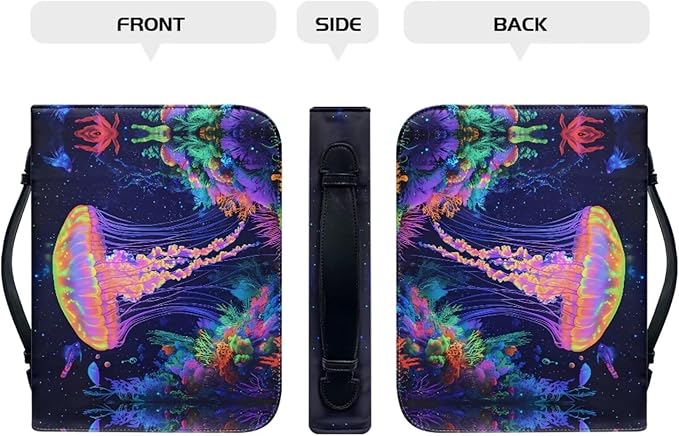 Jellyfish Print Bible Bag with Bible Cover Case for Women，Bible Carrying Book Case with Handle Fits for Standard Size Bible-Size M