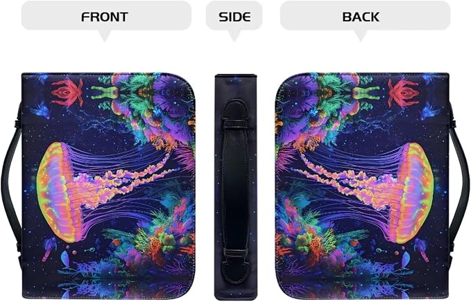 Jellyfish Print Bible Bag with Bible Cover Case for Women，Bible Carrying Book Case with Handle Fits for Standard Size Bible-Size L