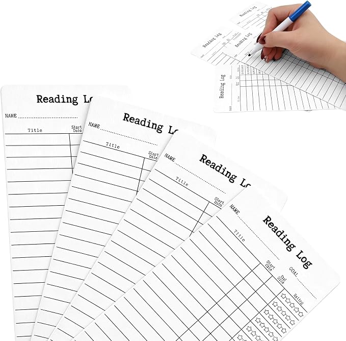 Reading Log Bookmark Cards 10 PCS, 2x6 Inch Double Sided Cardstock Tracker Bookmarks, New Year Reading List Goal Tracker Book Marks for Students Teachers Library Supplies Book Lovers Gift