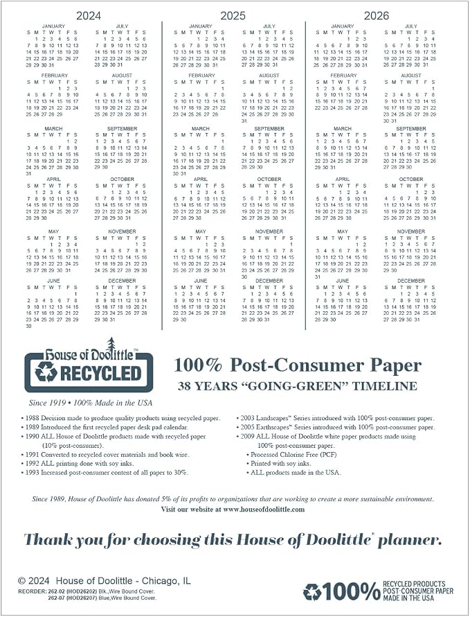 House of Doolittle 2025-2030 Monthly Calendar Planner, 5 Year, 8-1/2 x 11 Inches, Black (HOD262502-25)
