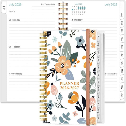 2026-2027 Pocket Planner/Calendar - 2026-2027 Planner from July 2026 - June 2027, Planner 26-27 with 12 Tabs, Twin-Wire Binding, Inner Pocket, 3.75" x 6.75, Rose Flower