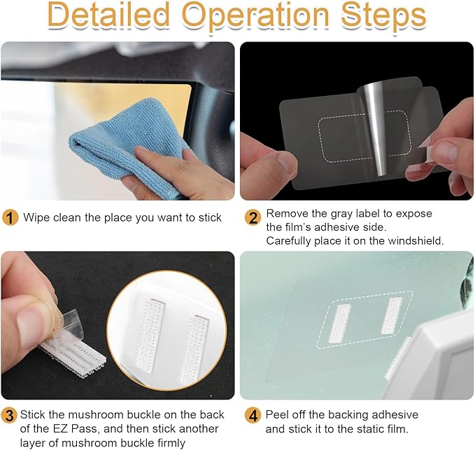 EZ Pass Tag Mounting Kit, Including 2pcs Static Films and 8pcs Dual-Lock Adhesive Tape Strips (4 Sets) Reclosable Fastener Transponder Strips Holder for Cars, Easy to Install Swap Transponder Mount