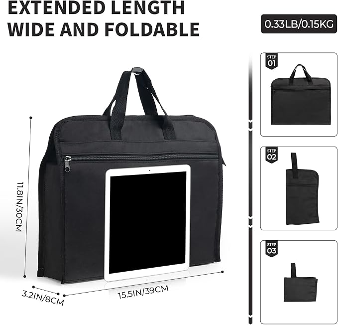 M&G 12x15 in Large Zipper Pouch with Handle, A4 Foldable Heavy-Duty Waterproof Oxford Zipper Document Bag, File Organizer for Office Travel Books Papers Filing Folder, Double Layer 1 Pack (Black)