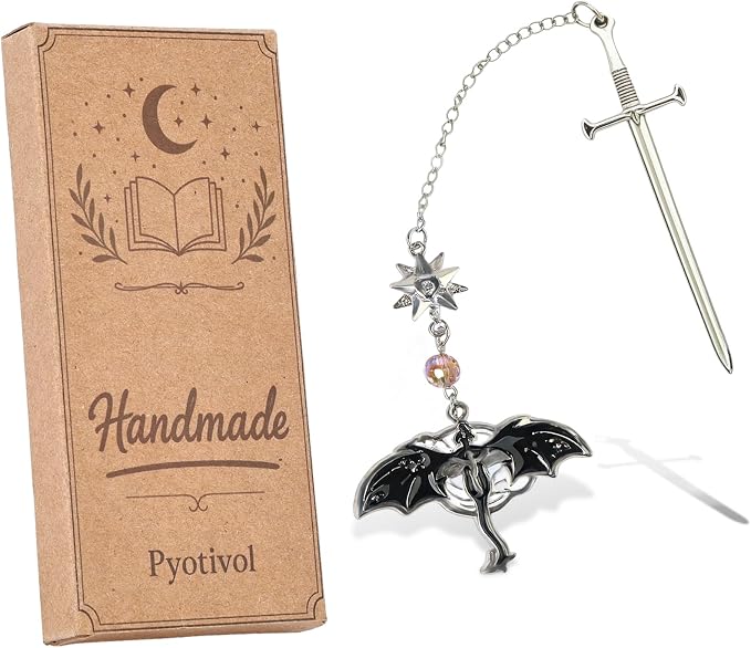 Silver Dragon Bookmark with Sword and Fourth Wing Antique Metal Tassel Pendant, Bookmarks for Reading Women, Men, Book Lovers, Teachers and Students, Christmas Birthday Gifts