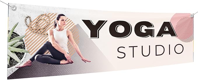 Yoga Studio Large Banners and Signs for Outdoor by Mavis Printing-Polyester Banner with 4 Holes for Easy Hang Indoor & Outdoor|4x1 Feet HD Banner to Promote Church| Made in USA