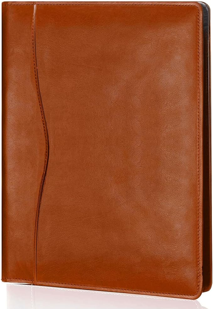 Leather Portfolio Folder Padfolio, Business Padfolio Organizer Document Planner Portfolio Binder Storage Pocket for Legal Pad Holder Paperwork Phone Men Women (Red Brown)