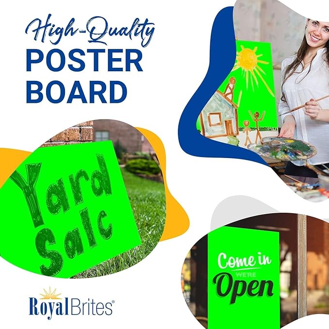 Fluorescent Green Poster Board, 2-Sided 22x28, 25 Count - Water & Fade Resistant for Signs & Presentations