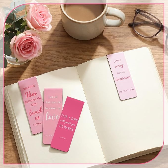 Epakh 50 Pcs Pink Christian Gifts for Women Bulk 4.7'' x 0.8'' Christian Magnetic Bookmarks Bible Verse Bookmarks Women Employees Appreciation Gifts Bridal Shower Wedding Religious Church Party Favor