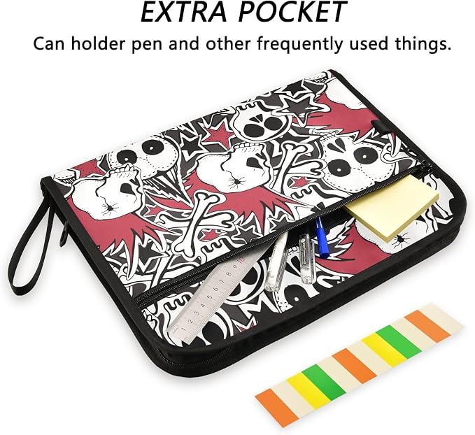 Punk Rock Skulls File Folders,Plastic Folders with 13 Pockets,Expandable File Folder for Documents School Students Office,Aesthetic Folder with Labels A4 Letter Size