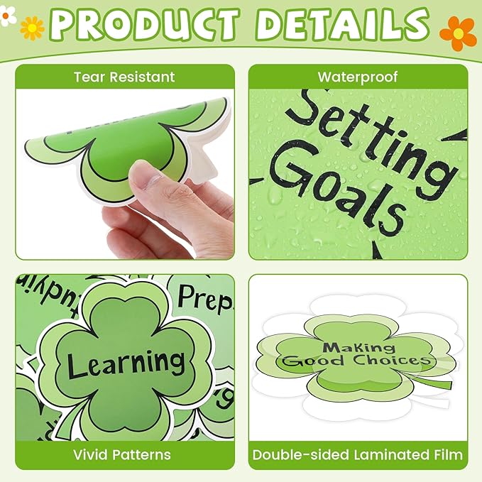 St. Patrick's Day Bulletin Board Decoration Set Lucky Shamrock Motivational Classroom Decoration Green Shamrock Positive Paper Cutouts for Irish Holiday Party School Home Office Chalkboard Wall Decor