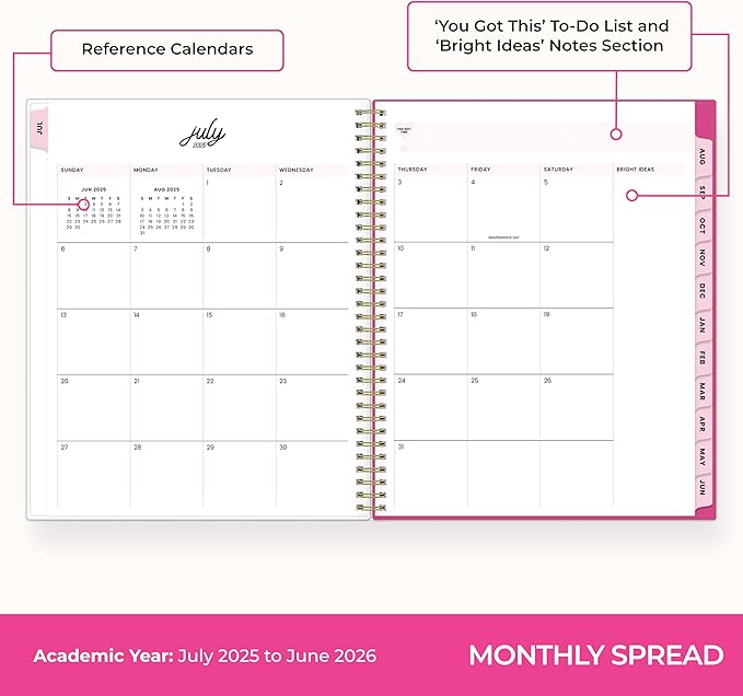 Blue Sky Color Me Courtney 2025-2026 Weekly and Monthly Academic Year Planner Calendar, July 2025 - June 2026, 8.5" x 11", Flexible Cover, Wirebound, Laminated Tabs, Storage Pocket, Bloom Pink