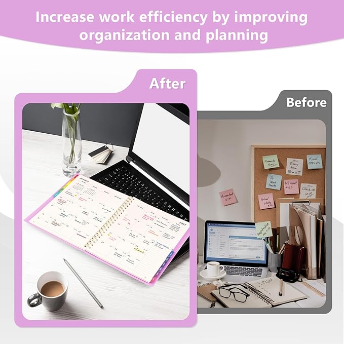 EMSHOI Academic Planner 2026-2027, Large A4 8.5x11, Weekly and Monthly Calendar (July 2026-June 2027), School Student Teacher Agenda Book, 100GSM Thick Paper, PVC Cover, Colorful Tabs, Purple