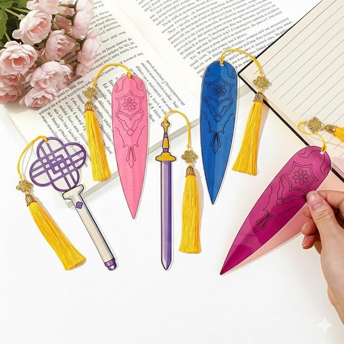 K-Pop Group Idol Hunters Bookmark,Pop Demon Exorcists Bookmarks,Korean Music Fan Book Lovers Anime Reading Accessories (5PC Kpop Weapons)