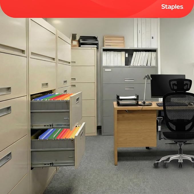 Staples Heavy‑Duty Reinforced Hanging File Folders, Legal Size, 1/5‑Cut Tabs, Assorted Colors, Durable Box‑Bottom Construction – 25/Box