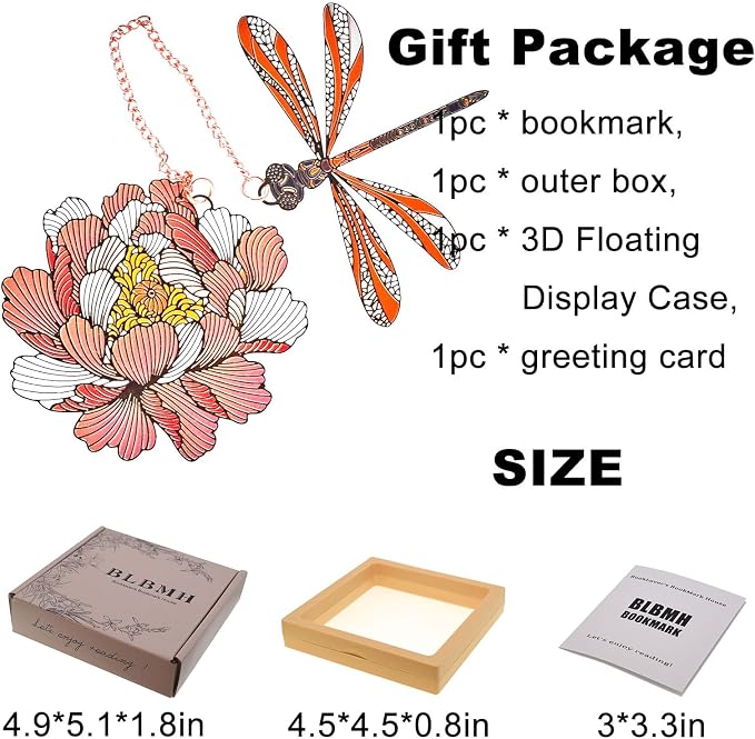 BLBMH 4in1 Metal Bookmark for Women Cute Birthday Christmas Gifts for Mom Girlfriend Wife Teacher Readers Best Friends - Flower Dragonfly