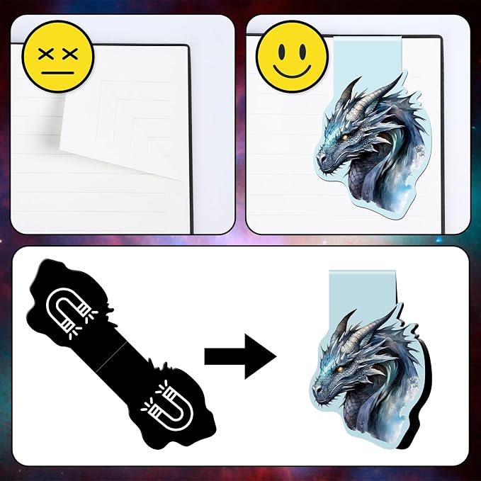 Dragon Magnetic Bookmark Gift - 6Pcs Rider Bookmarks Cool Animal Book Mark Magnets Fantastic Page Clip for Book Lovers Students Reading Gifts