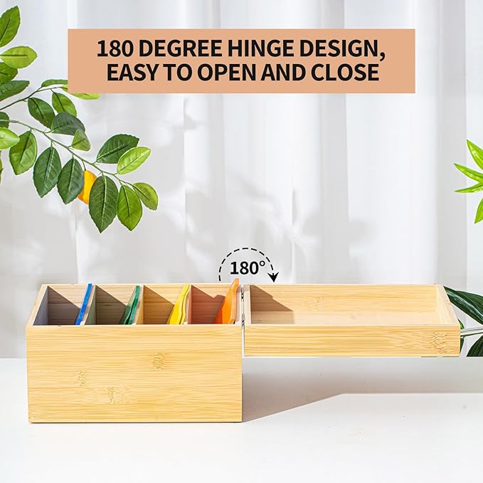 Henoyso 5 x 8 Inch Index Card Holder Set, Bamboo Organizer Box with 50 Dividers & 2 Sheets Alphabet Number Stickers File Note Holders, Holds 1200 Cards for Office Business Home Kitchen, Wooden Color