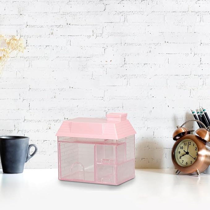 Desktop Shelf, Pink Playful Whimsical Desk Organizer with 3 Drawers, Desktop Storage Box Aesthetic Desk Organizer Table Top Mini Bookshelf for Home, School, Office