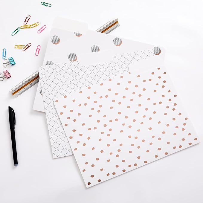 Y YOMA 12 Pack Rose Gold File Folders Letter Size Decorative File Folder Cute Pretty Colored Heavyweight Filing Folder Office Supplies File Organizers for Office School Home Desktop with 1/3-Cut Tab